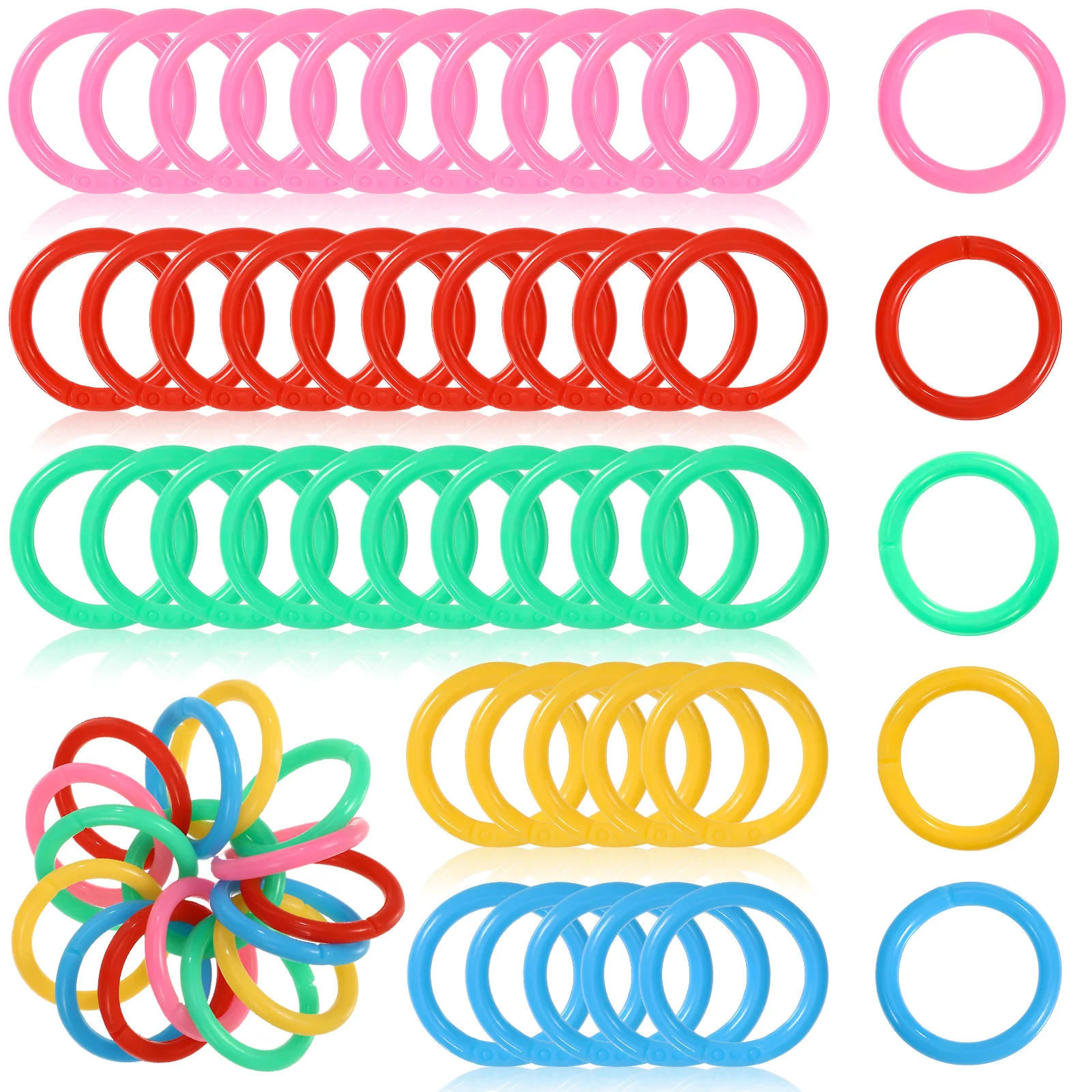 

120 Pcs Plastic Red Yellow Blue 24 Green 24 Pink 20mm Diameter Binder Loose Leaf Rings Notebook Binders Flash Card Rings Office