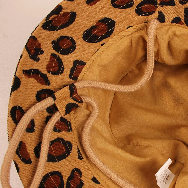 Fashion Leopard Baby Bucket Hat Summer Big Brim Kids Sun Hats Adjustable Drawstring Beach Cap Panama Sun Protection Caps