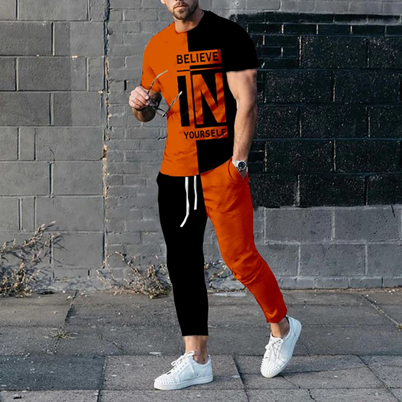 T-shirt et pantalon de survêtement College en 3D pour hommes, Believe In ABLE Self, FJSet, Streetwear, Costumes respirants, Sportedly, 2 pièces