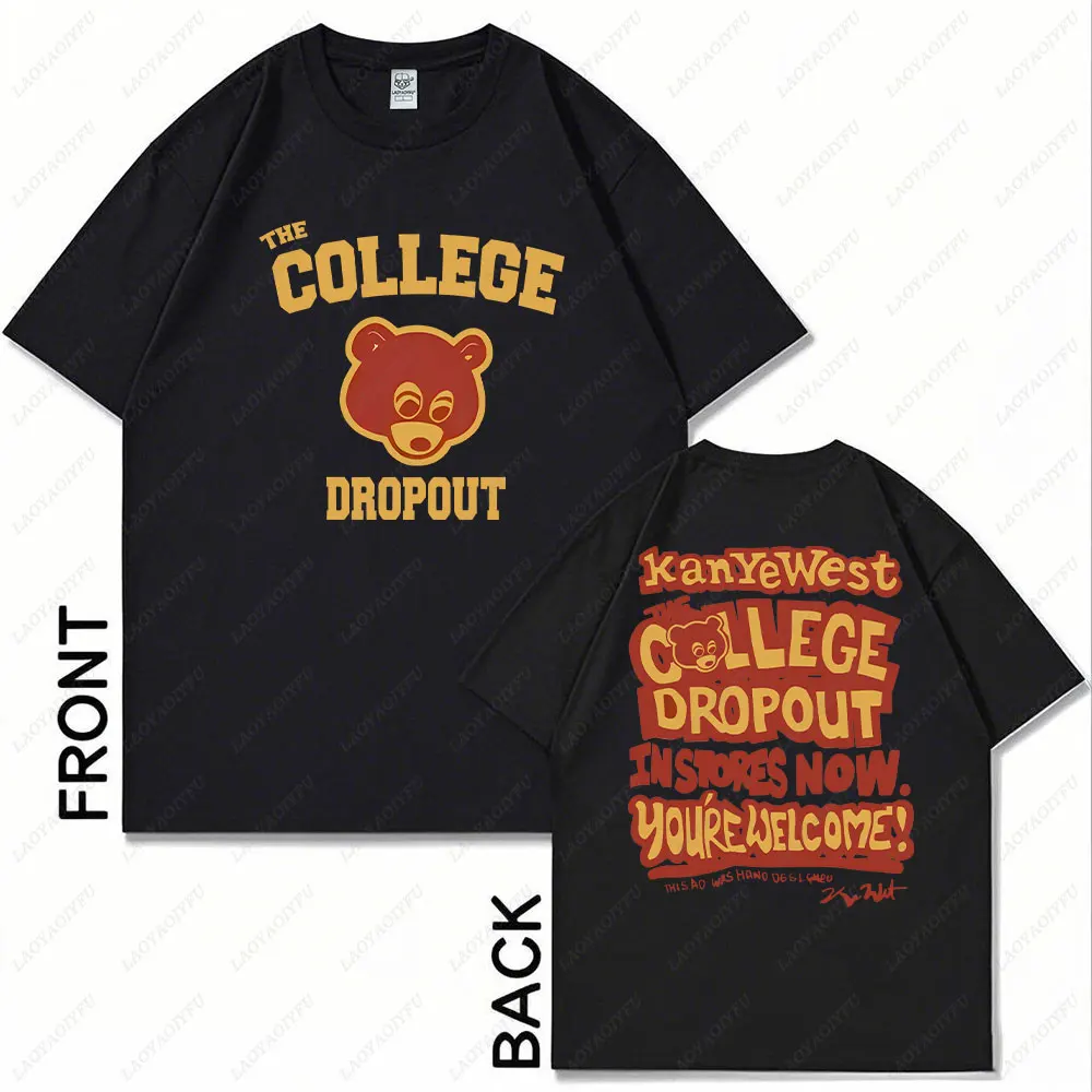 Kanye West Best Famous The College Dropout Графическая футболка Мужская женская хип-хоп рэп Винтажная футболка Мужская повседневная футболка Topss