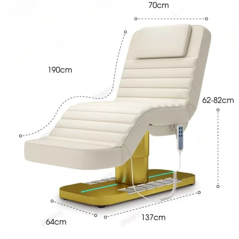 4 Motors Facial Bed Beauty Bed Reclinable Gold Base Massage Table and Bed with Foot Control