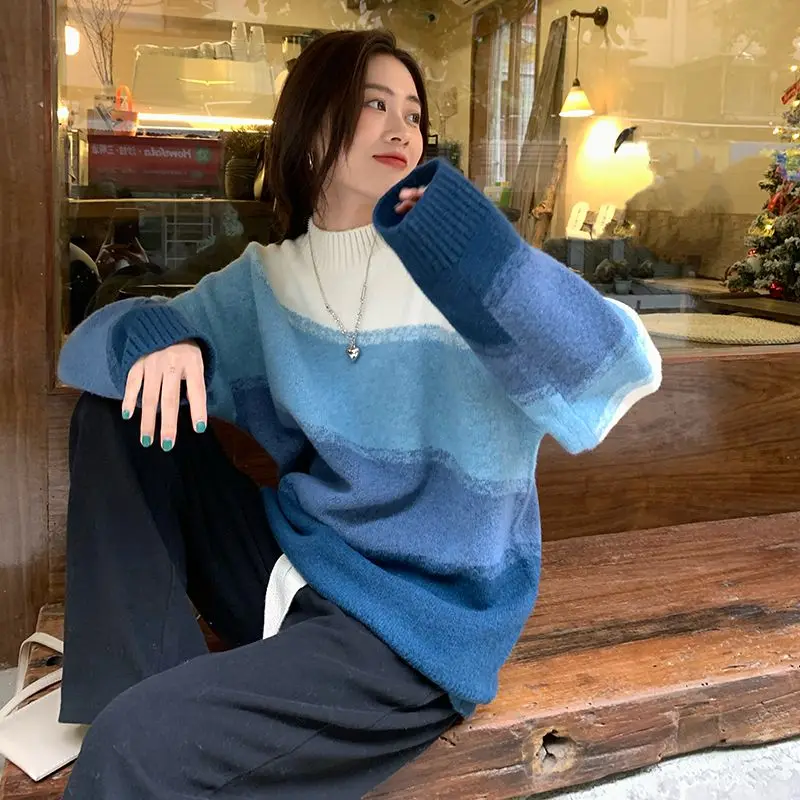 

Свободный вязаный свитер, женский новый свитер, осень-зима, adient, без катышков, трикотаж Daliang, мягкий удобный топ