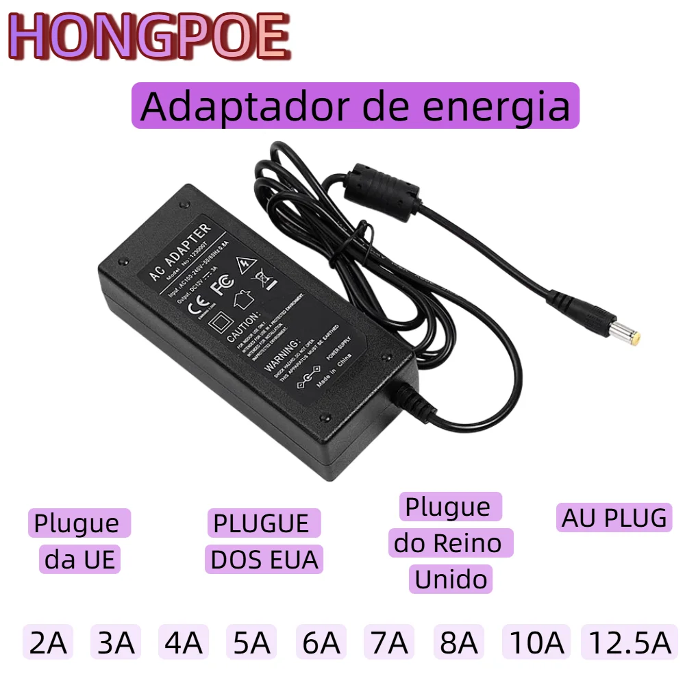 Adaptador de fonte de alimentação dc 12v ac 100v-240v 2a 3a 4a 5a 6a 7a 8a 10a 12.5a adaptador conversor de carregador para tiras de luz led