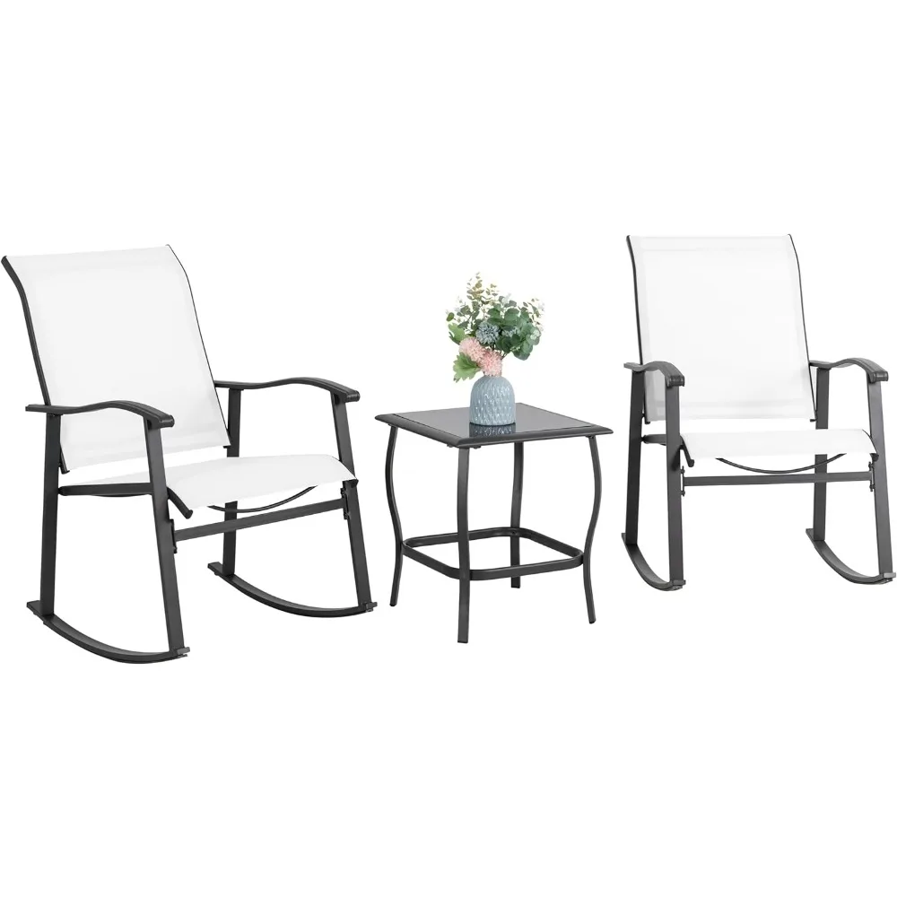 Outdoor Rocking Bistro Set, Textilene Tecido Pequeno Mobiliário Pátio Set, varanda frontal Cadeiras Rocker, Construção Set, 3 PCs