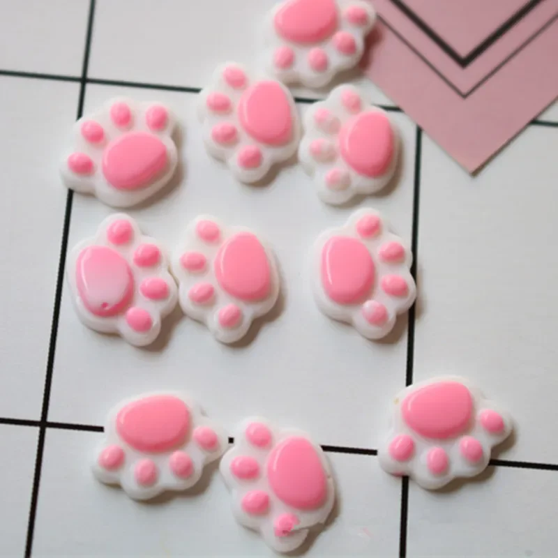 10Pcs Cute Bear Paw Flat Back Resin Cabochon Kawaii Flatback Resins of Characters Cabochons for Bows Hair Deco Parts 12*14mm