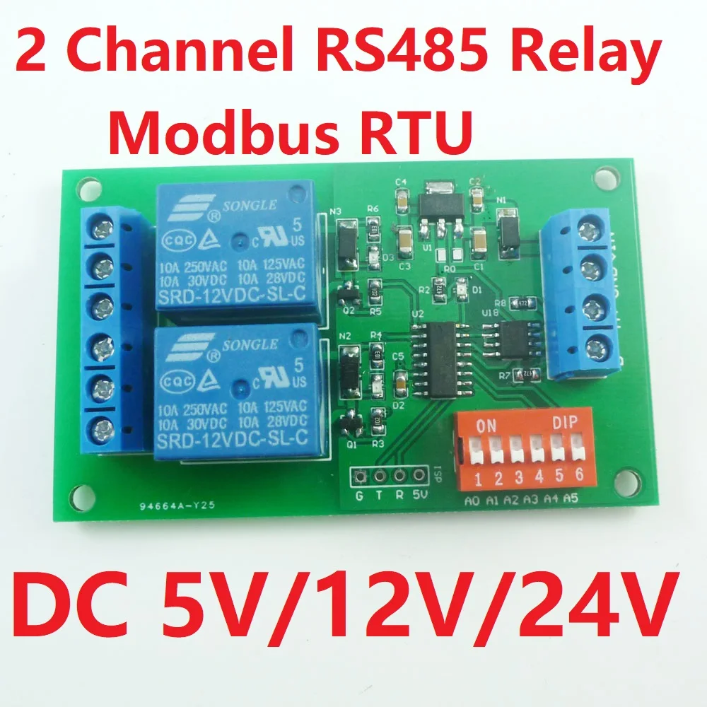 2 Channel Modbus RTU Relay Module DC5V with RS485 Serial Port for PLC Smart Home Automation Control Switch