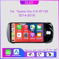 Radio Multimedia con GPS para coche, reproductor estéreo con Android 13, 4G, Carplay, 2DIN, sin DVD, para Toyota Vitz 3, XP130, 2014, 2015, 2016, 2017-2019