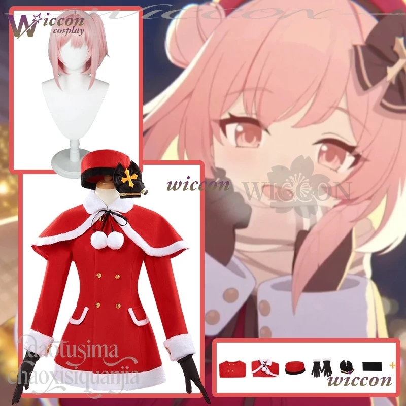 game-blue-archive-costume-sumi-serina-cosplay-kawaii-christmas-red-furry-mini-dress-hat-sweet-lolita-pink-wigs-halloween