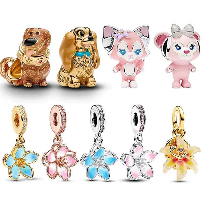 925 Sterling Silver Colorful Enamel Charm Beads Butterfly Sun‑Moon Flower Dangle Pendants Women DIY Bracelet Jewelry Making Gift