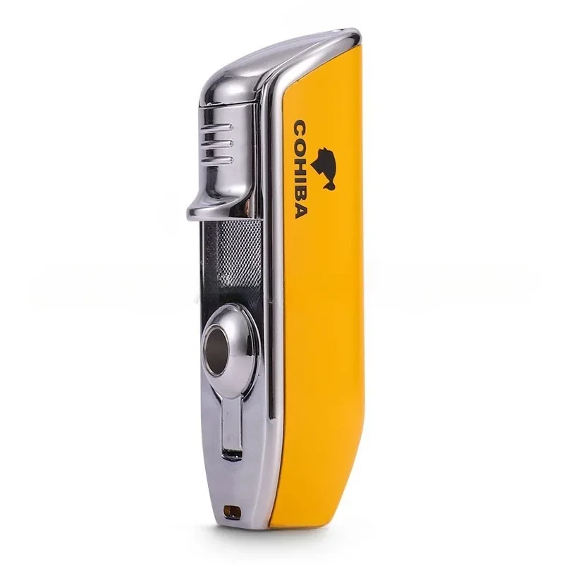 Cohiba Lighter Metal 3 Jet Blue Flame Turbine Torch Windproof Lighter Portable Igniter with Cigar Stamping Tool Men Gifts