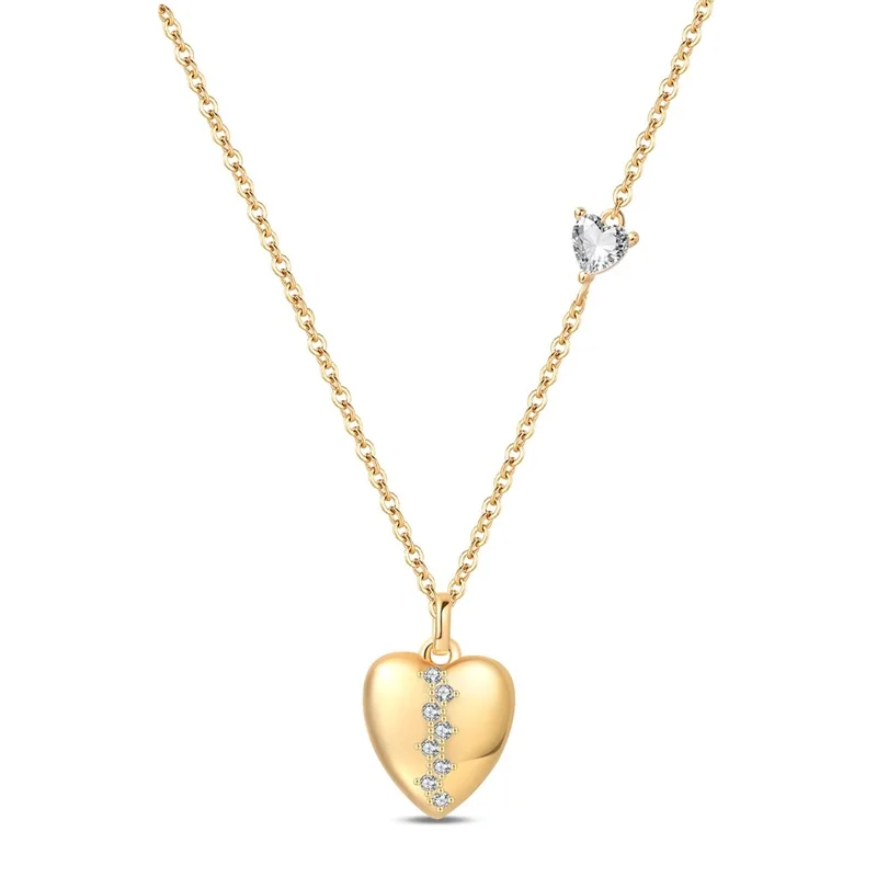 

Classic Chain Necklace 100% 925 Sterling Silver Original Golden Heart Shape Pendants For Women Fine Jewelry Valentine's Day Gift