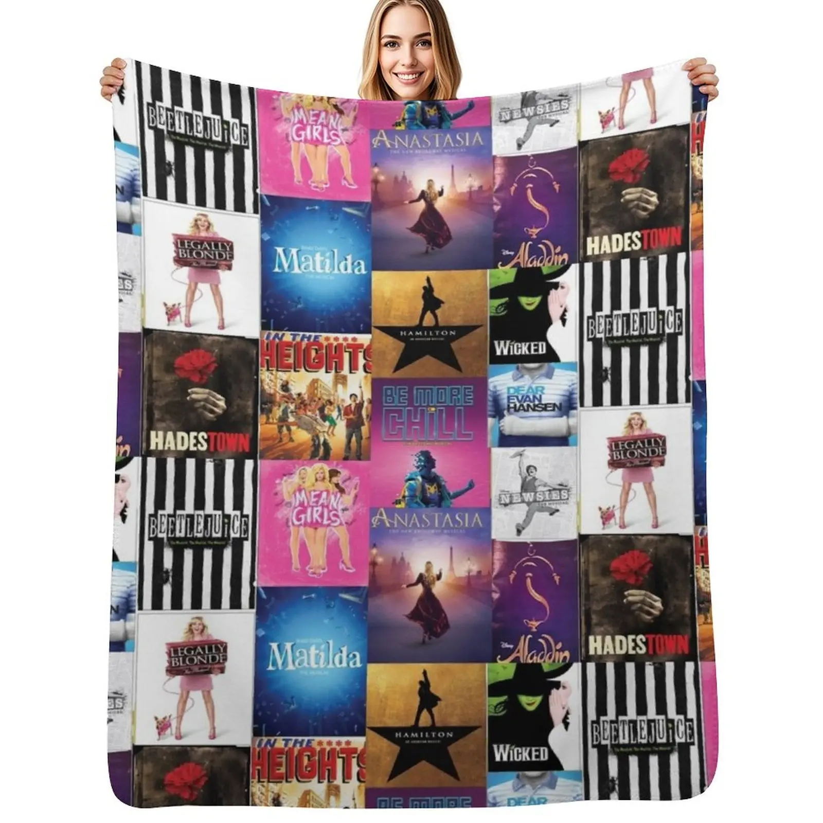 

Musical Playbill Collage Throw Blanket Warm Napping Blanket for Office Couch Bed