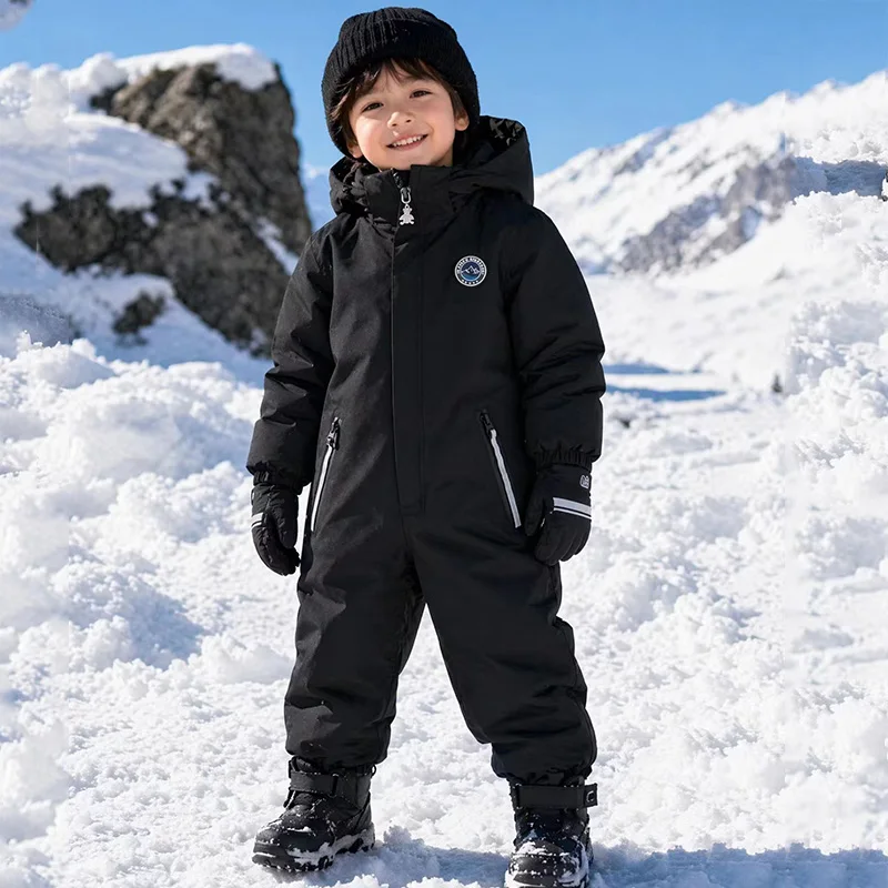 Children Ski Suit Winter Autumn Plus Velvet Boys Jumpsuit Warm Kids Clothes Waterproof Baby Coat Hooded Boys Snowsuit 1-5 Years