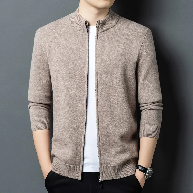 2026 New Fashion 100% Wool Autumn Winter Men's Coat Wool Sweater Zipper Cardigan