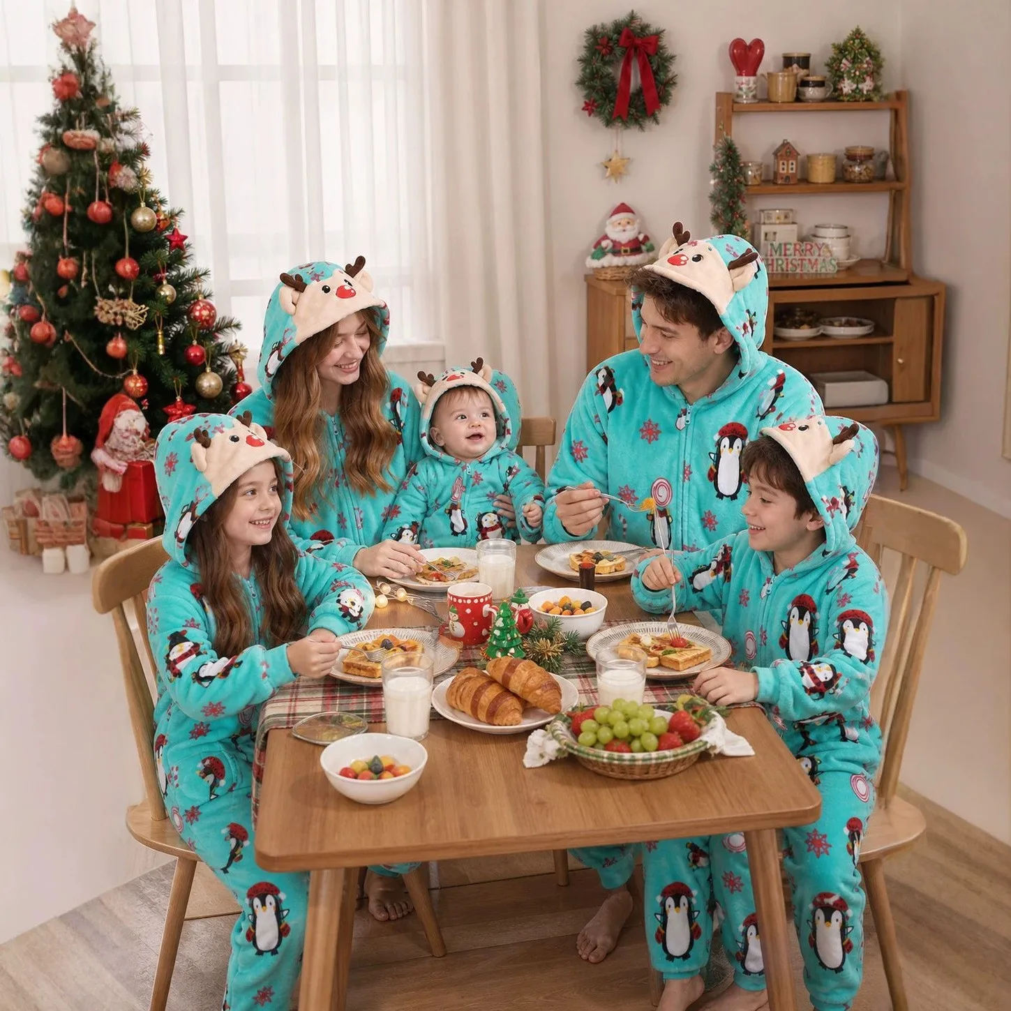 Flannel Pajamas Christmas Themed Long Sleeves European and American Style Family Set with Winter Sleepwear for Men and Women