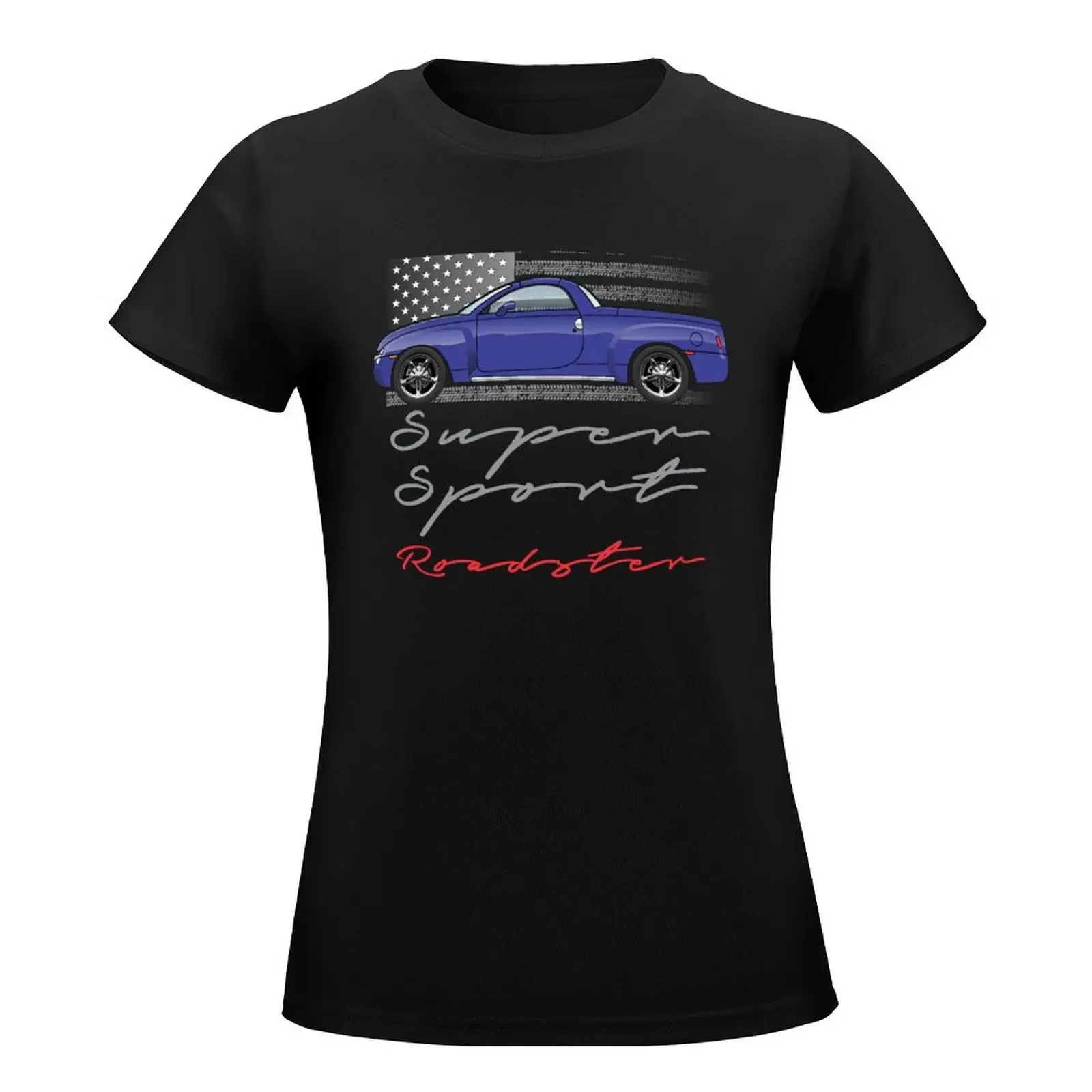 Camiseta azul super esportiva Roadster, roupas fofas, moda coreana, camisetas gráficas para mulheres