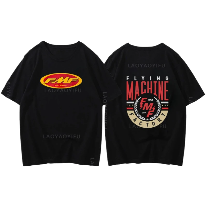 

Новинка 2025 года, модная одежда с круглым вырезом, футболка из чистого хлопка с короткими рукавами, холодный топ, FMF, гоночный выхлоп, мотоцикл повышенной проходимости