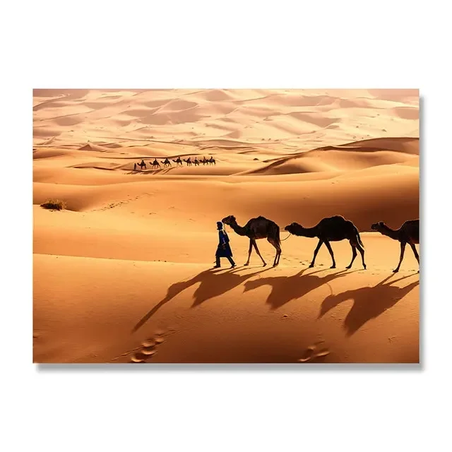 Скандинавское классическое настенное искусство, верблюды и друзы в Сахаре, пустынный HD холст, печать плаката для дома, спальни, гостиной, декора