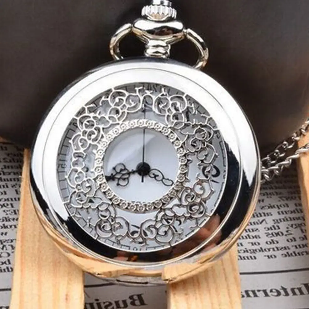 Quartz Pocket Watch Silver Simple Design For Men Classic Fob Watch Retro Personalized Timepiece Decoration Use