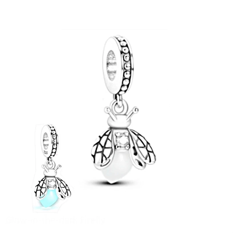 NEW Curved Feather Clip Sparkling Cross Glow Firefly Trinket Dangle Charm Bead Fit Original 925 Sterling Silver Bracelet Jewelry