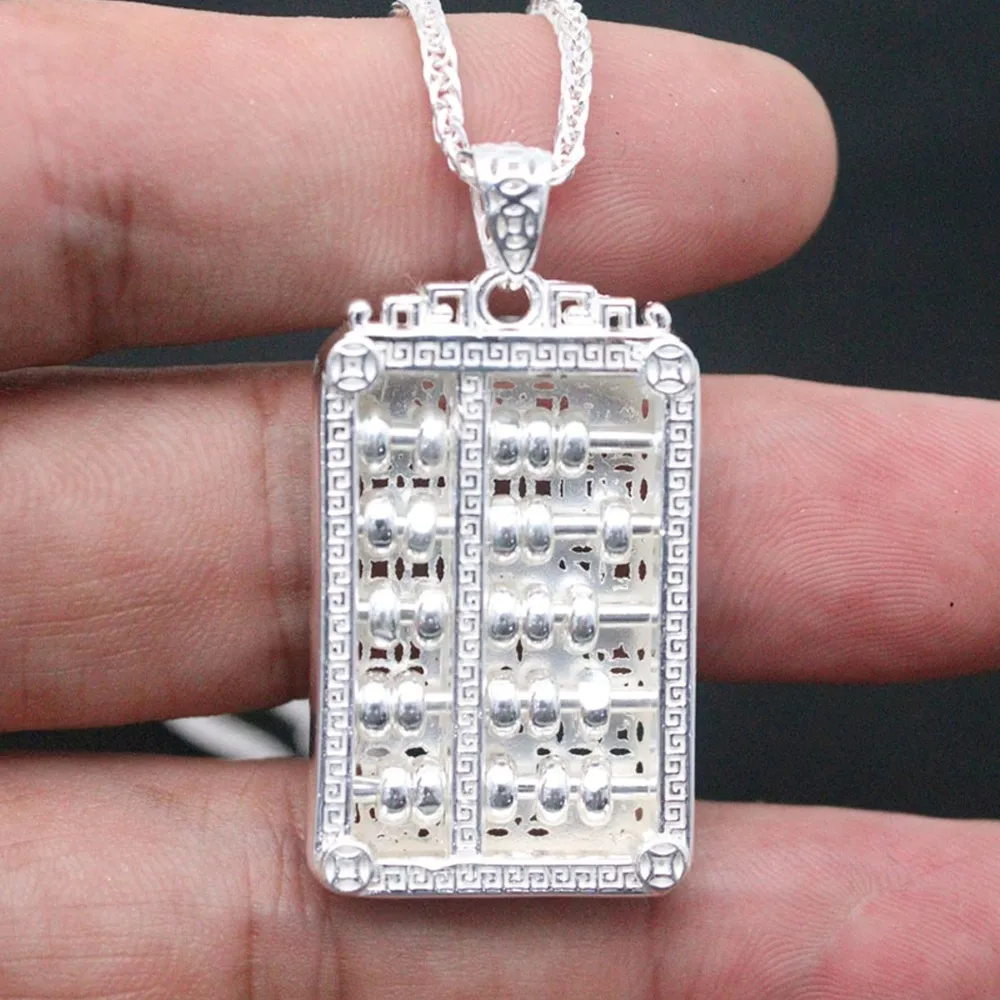 

Real Pure 999 Fine Silver Men Women Lucky Characters Bless Fu Abacus Pendant 19-20g