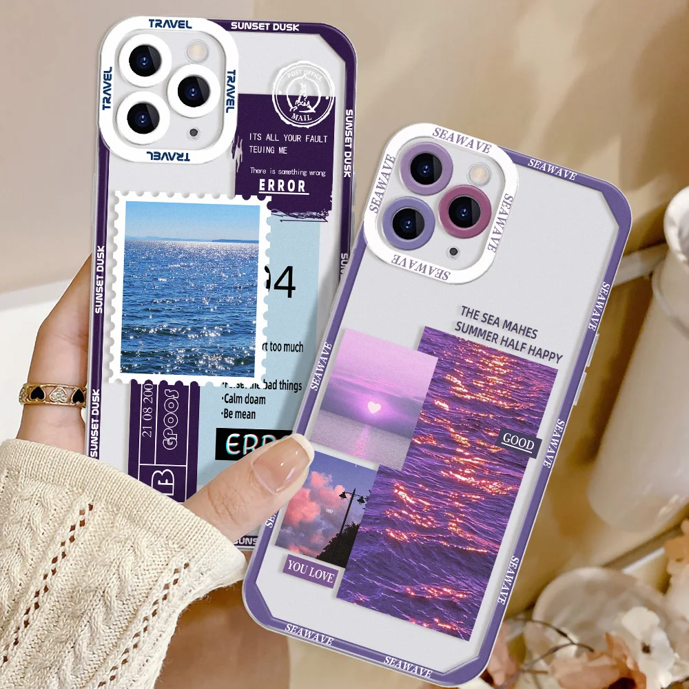 For iPhone 15 Pro Case Phone Case For iPhone 11 Case iPhone 12 13 Mini 14 Pro Max XR XS 7 8 Plus SE Landscape Stamp Label Cover