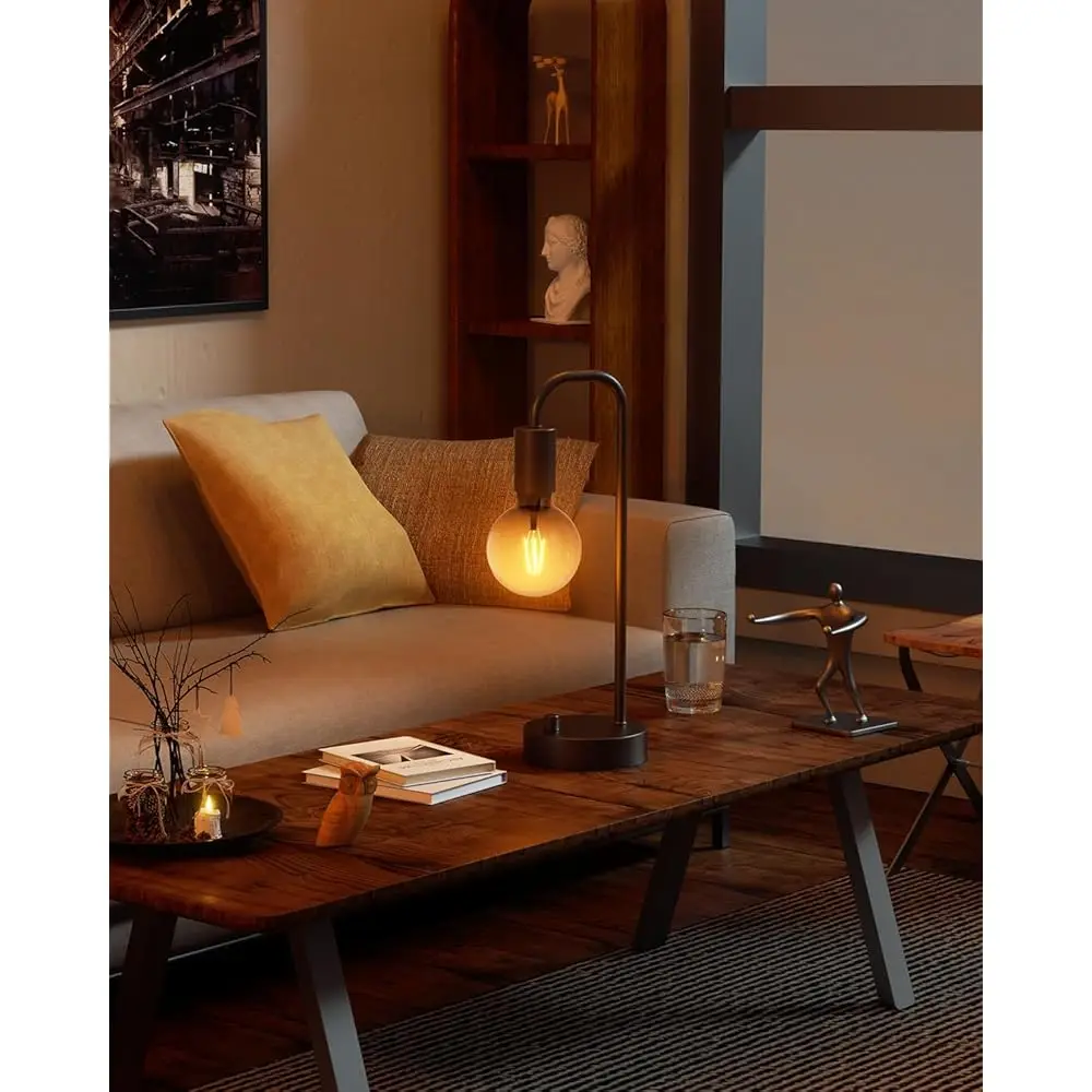 Industrial Table Lamp Set Of 2, Fully Dimmable Beside Lamp With Gradient Bla Art Led Bulb, Modern Nightstand Desk Lamp For