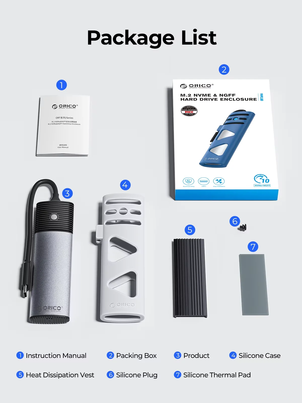 กล่องใส่ SSD แบบพกพา ORICO รองรับ M2 NVME SATA โปรโตคอลคู่ ไม่ต้องใช้เครื่องมือ กล่องใส่ M.2 SSD ภายนอก สำหรับ NVME PCIE NGFF SATA SSD