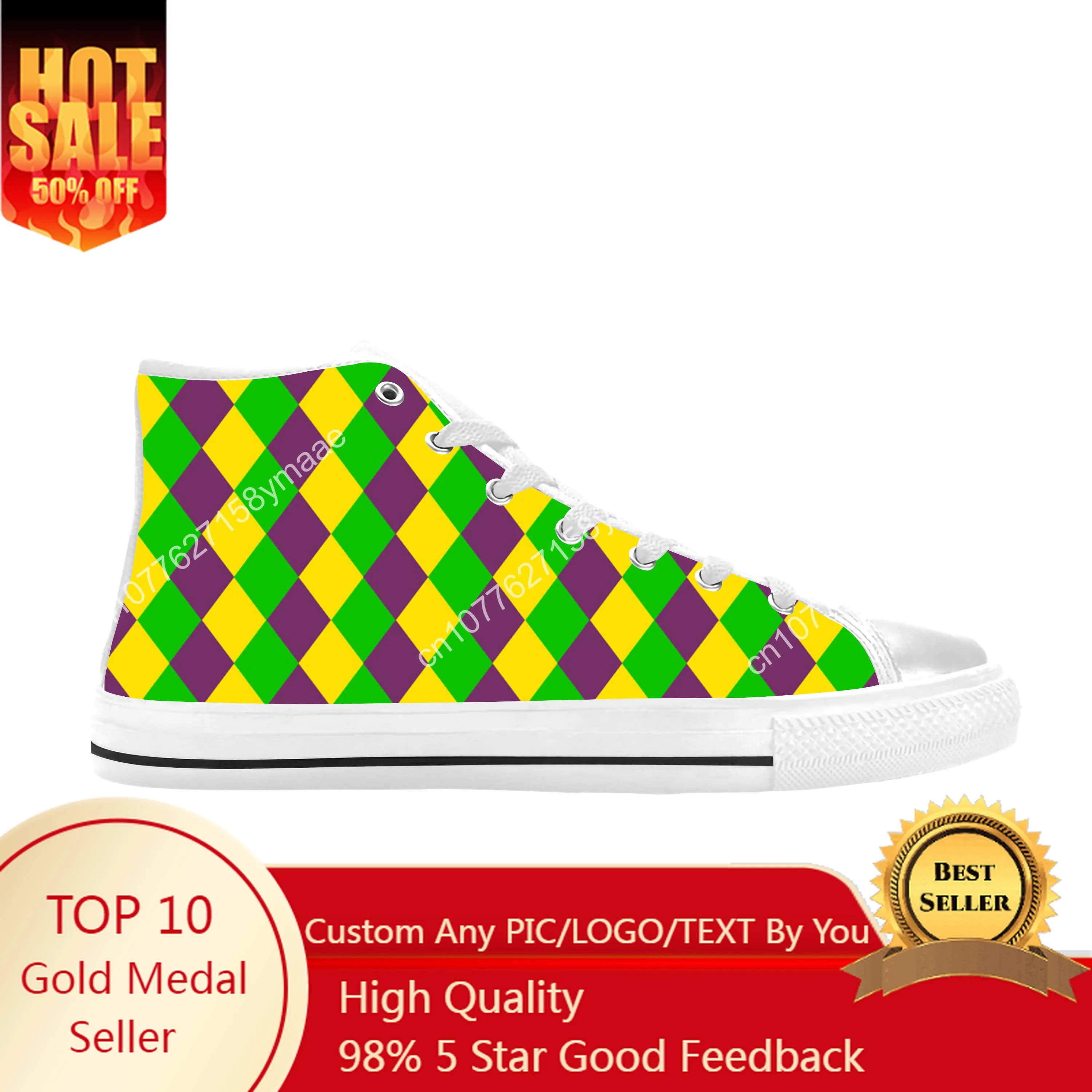 

Mardi Gras Carnival Mask Feathers Beads Pattern Casual Cloth Shoes High Top Comfortable Breathable 3D Print Men Women Sneakers