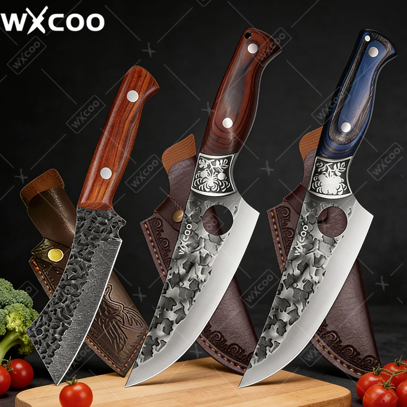 WXCOO Hand Forged Boning Knives Stainless Steel Trimming Kitchen Knife Meat Cleaver Butcher Knife for Cutting Fruit Vegetable