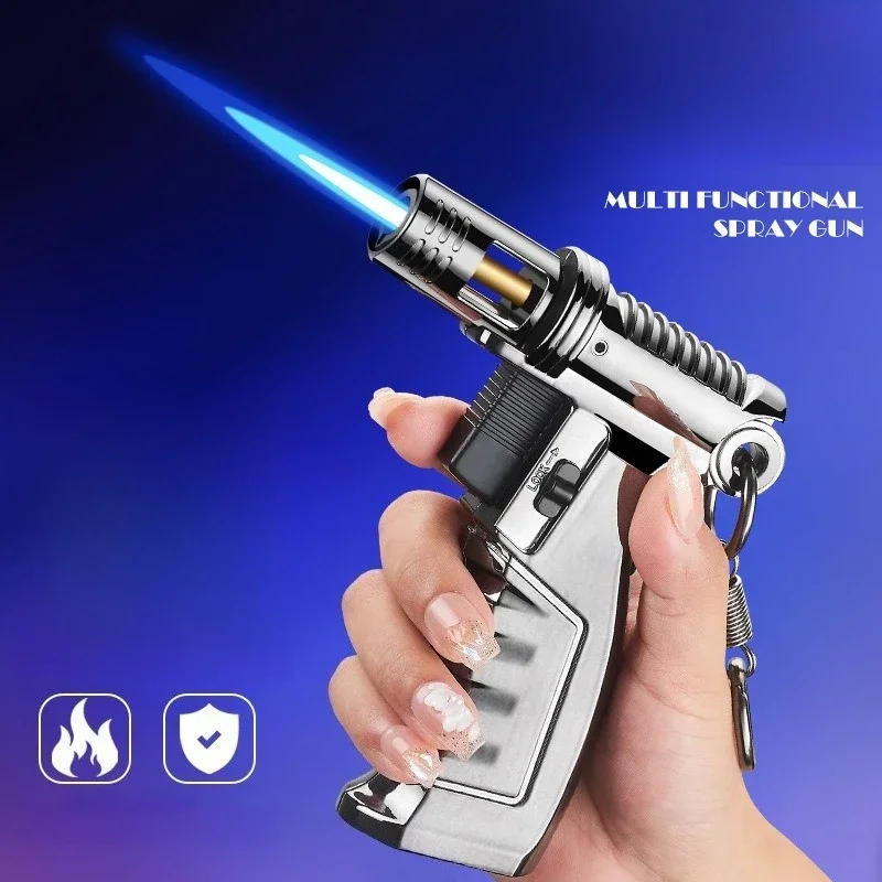 

New Butane Gas Lighter Handheld Spray Gun with Fixed Fire Inverted Blue Flame High Temperature Welding Gun Inflatable Lighter