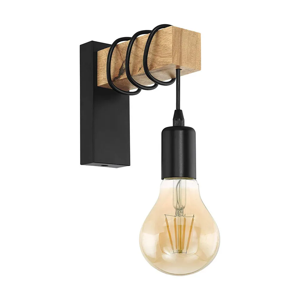 Wooden Pole Wall Lamp with Iron Frame – Rust-Resistant Modern Decorative Light for Bedroom, Living Room, Bar