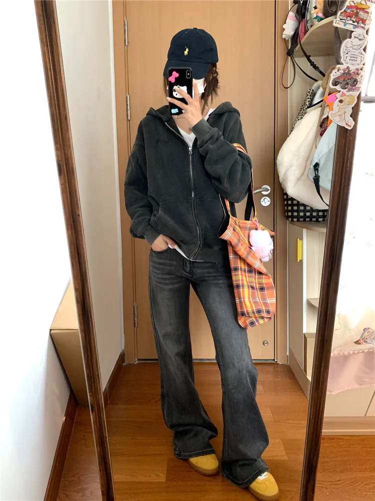 Extended Length High Waist Low Rise Bootcut Jeans Women's plus Size Tapered Floor Length Denim Pants Autumn Slimming