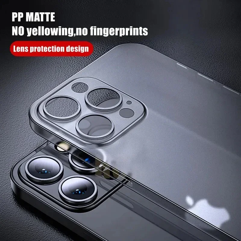 0.3mm Transparent Matte Ultra Thin Case For iPhone 16 15 14 Plus 13 12 Mini 11 Pro Max Hard PP Frosted Back Cover Soft Shell ﻿