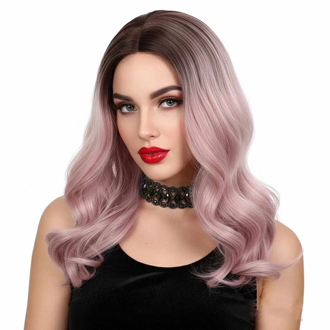 

MSIWIGS длинный розовый парик для женщин два тона черный и светлый волнистый косплей термостойкие синтетические искусственные волосы