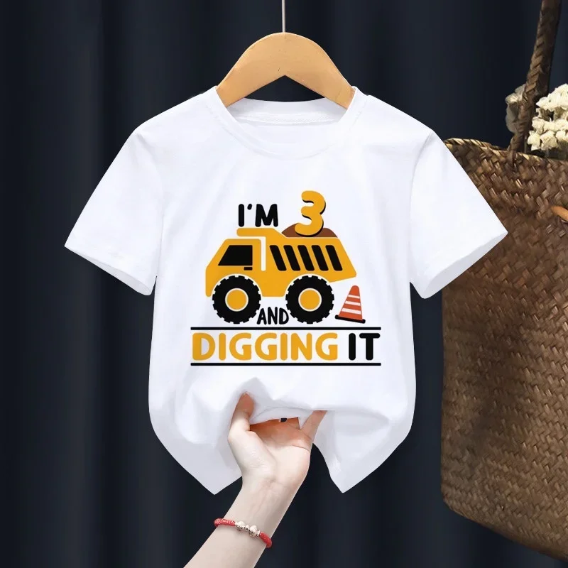 

Boys Construction I'm 2-9th Birthday Number Truck/ExcavatorPrint Digging It Funny T-shirt Kid Gift Tops Children's Clothes