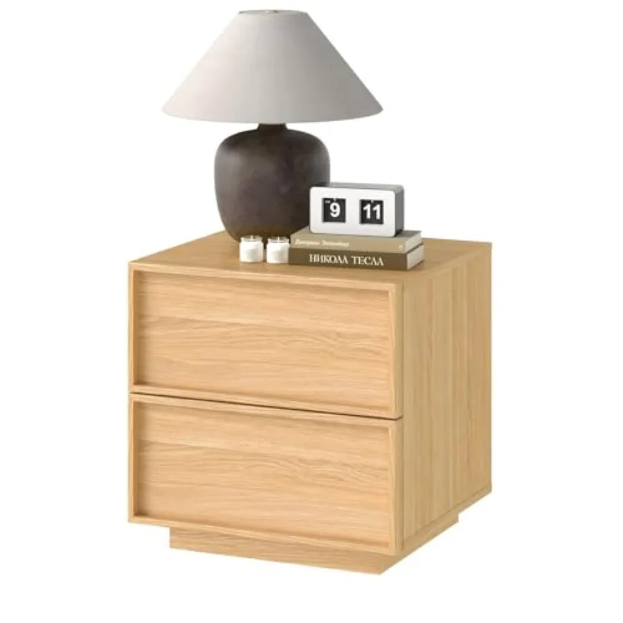 

Wooden Nightstand with Storage Modern Night Stand with 2 Drawers Bedside Table for Bedroom Natural Oak