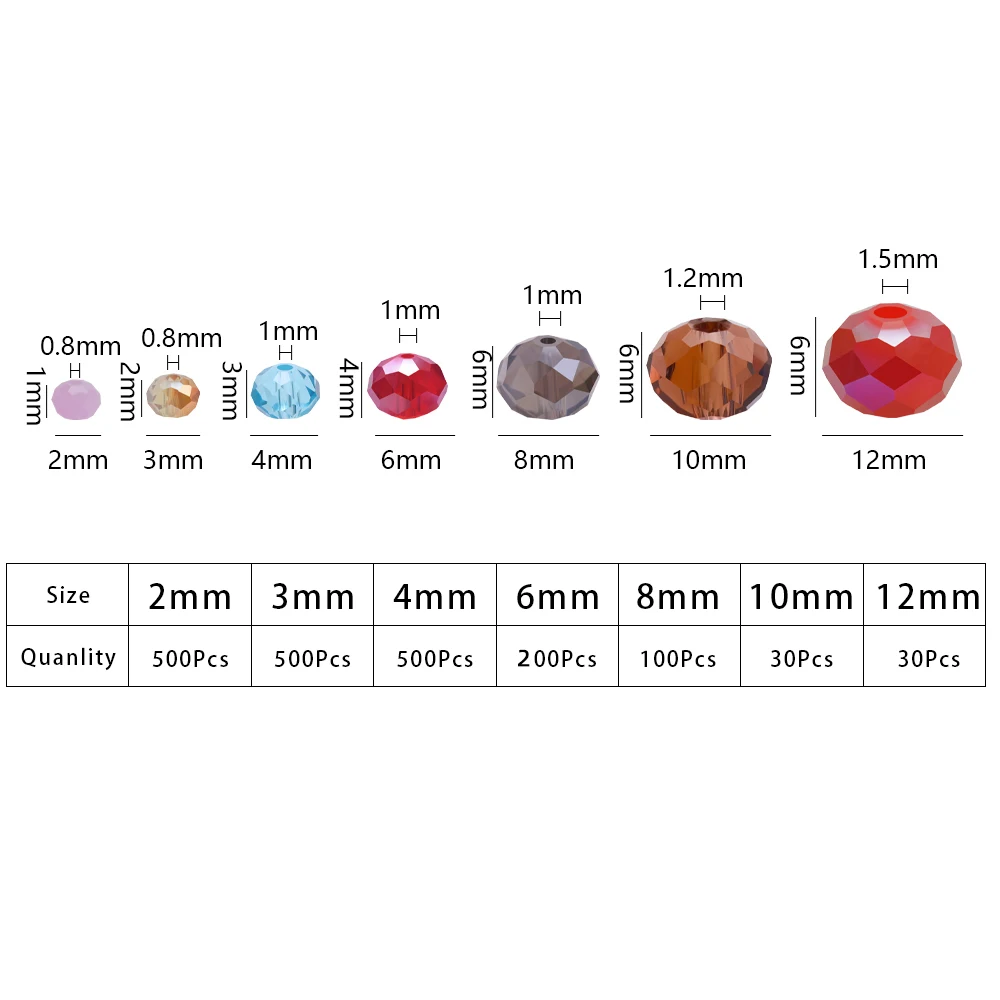 2/3/4/6/8mm AB Faceted Glass Rondelle Loose Spacer Round Beads for DIY Making Crystal Necklace Bracelet Jewelry Accessory