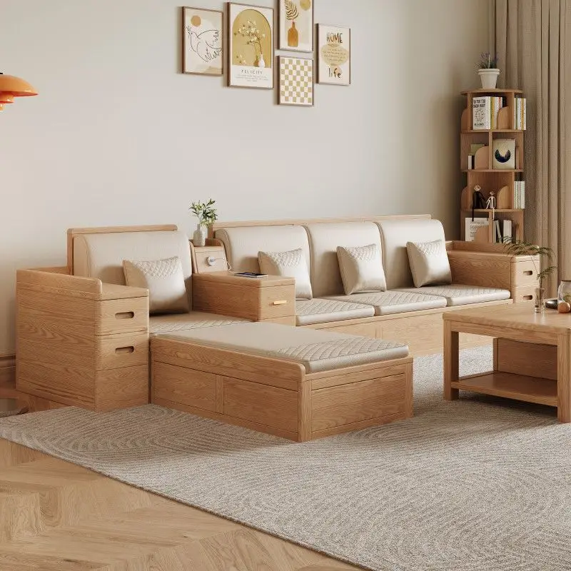 Nordic ash solid wood sofa modern combination simple winter and summer dual-purpose small apartment living room storage log colo