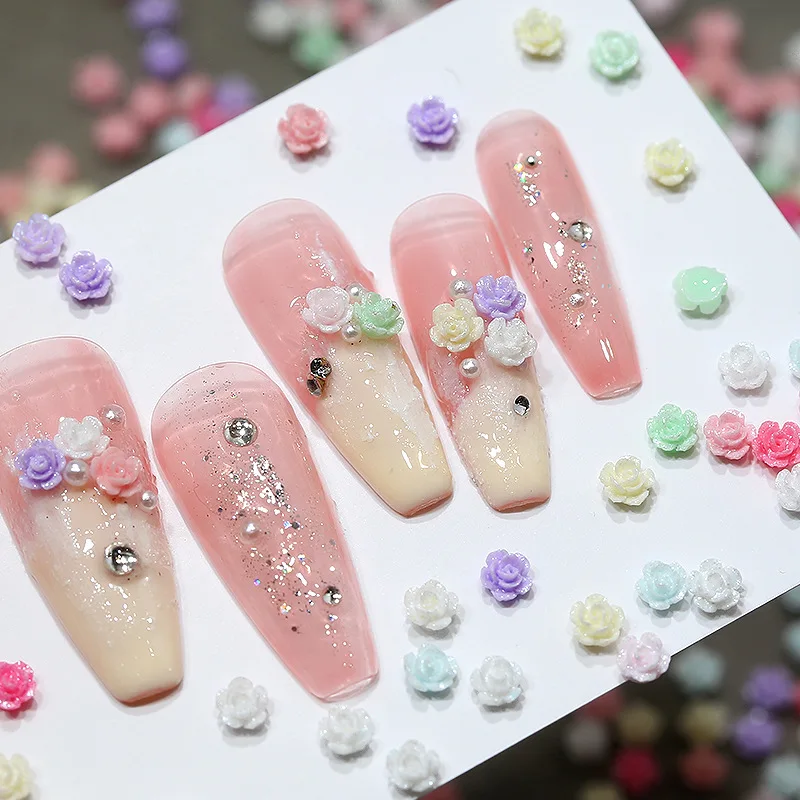 Diamantes de imitación de rosas en 3D para decoración de uñas, accesorios para manicura, manualidades, simulación de rosas, 100 piezas