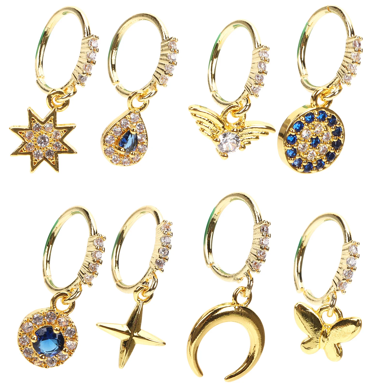 8 قطعة خواتم الأنف سبيكة الأطواق غير ثقب الغضروف أقراط للنساء الرجال مجوهرات وهمية ديكور الكفة كليب على نمط حفل زفاف