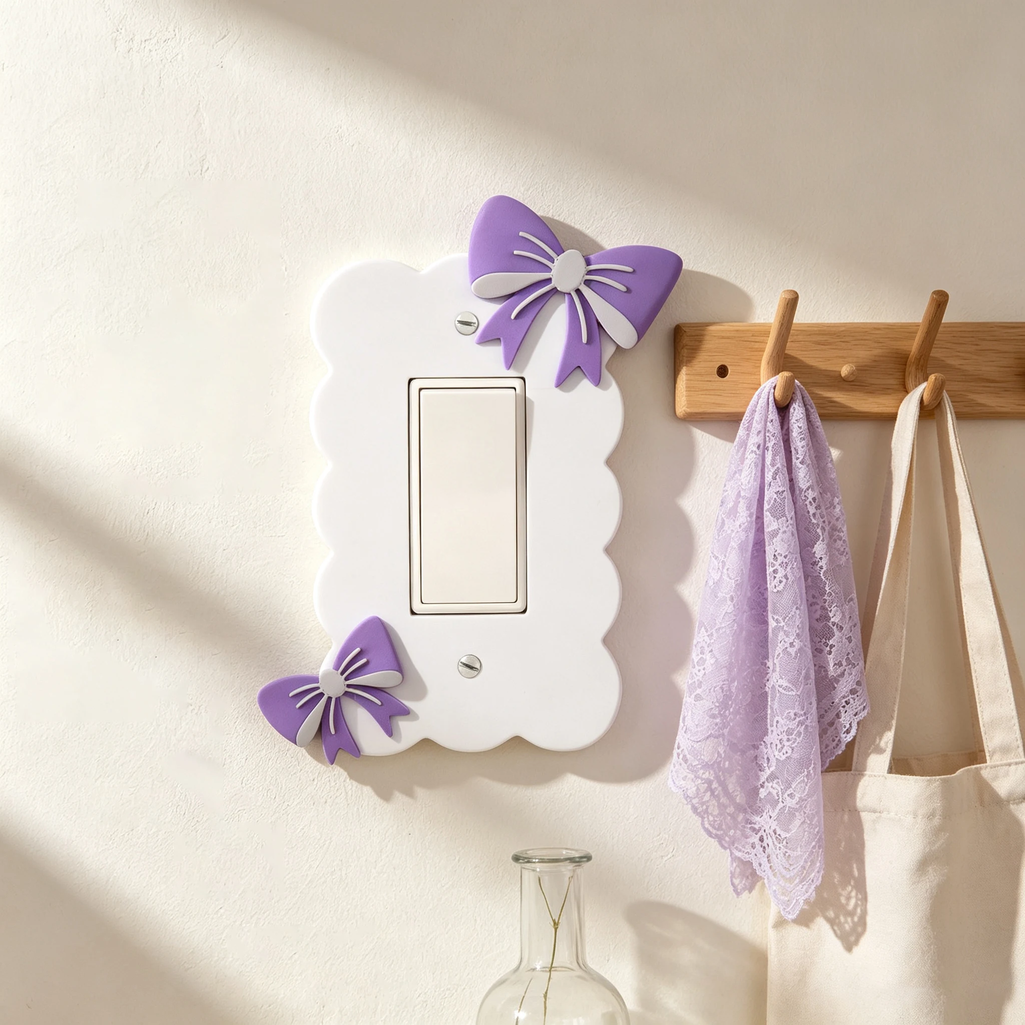 Cross-border Sweet Purple Bow Switch Protective Cover, Wavy Cute Light Switch Plate Frame, Girly Style Bedroom Wall Decor Trim