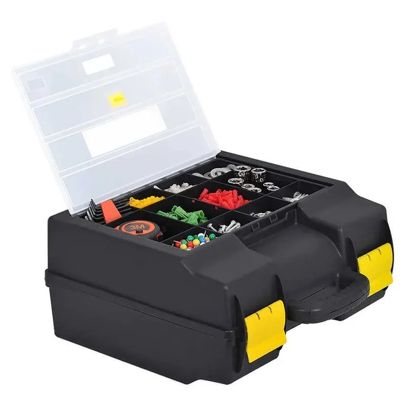 Caixa de ferramentas portátil de compartimento portátil de grande capacidade de dupla camada de plástico de 14/14,5/16,5 polegadas