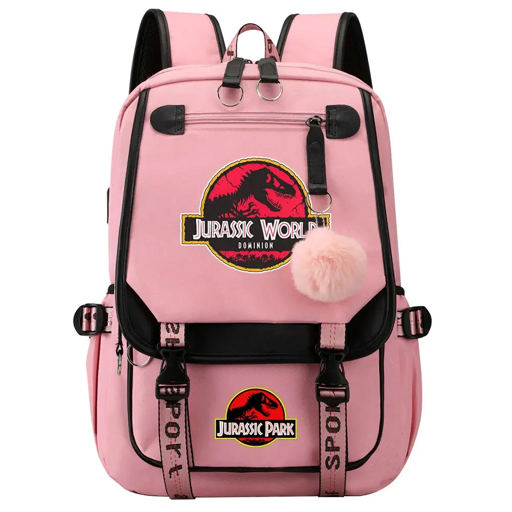 Jurassic World Park Dinosaur School Bag para crianças, Sacos de livros escolares para mulheres, USB Bagpack, Adolescentes, Lona, Laptop, Viagem, Mochila Estudante, Meninos, Meninas