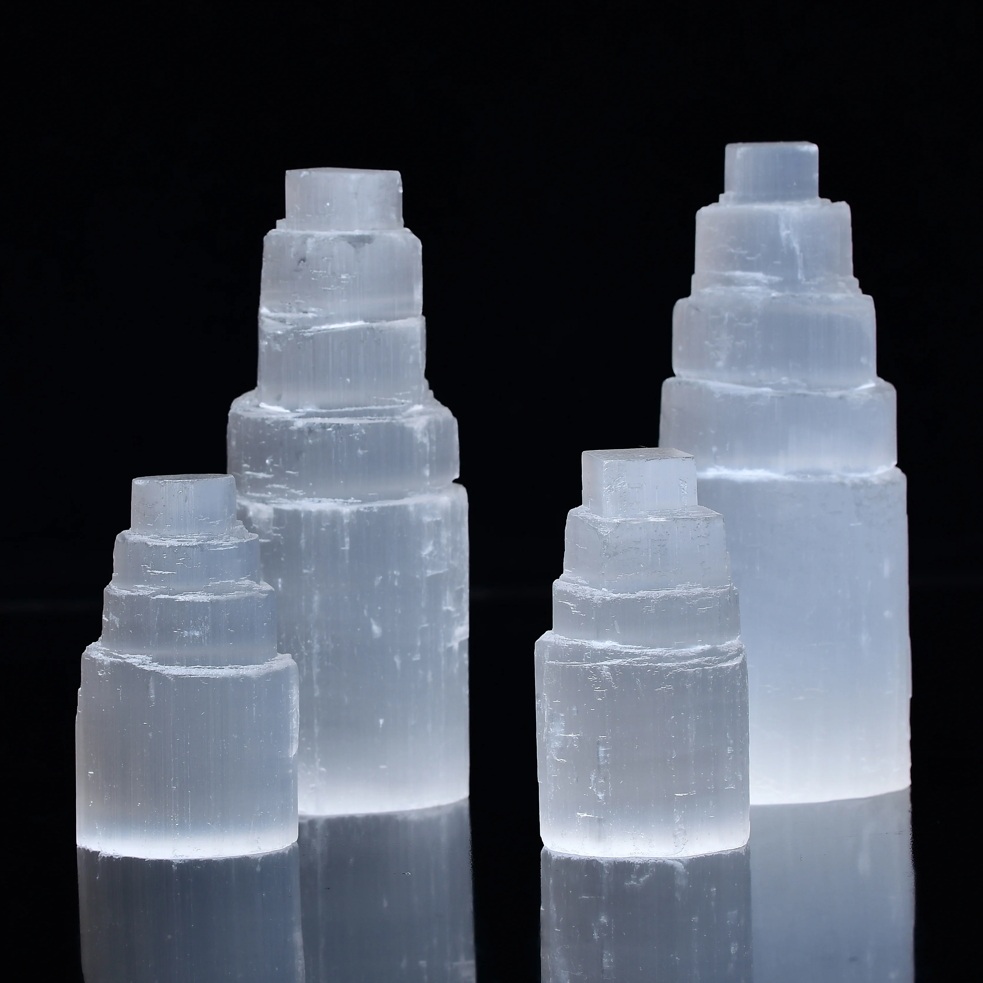 1PC Natural White Selenite Ice Berg Tower Carved Gypsum Around Crystal Ore Ornaments Craft Reiki Energy Home Decor