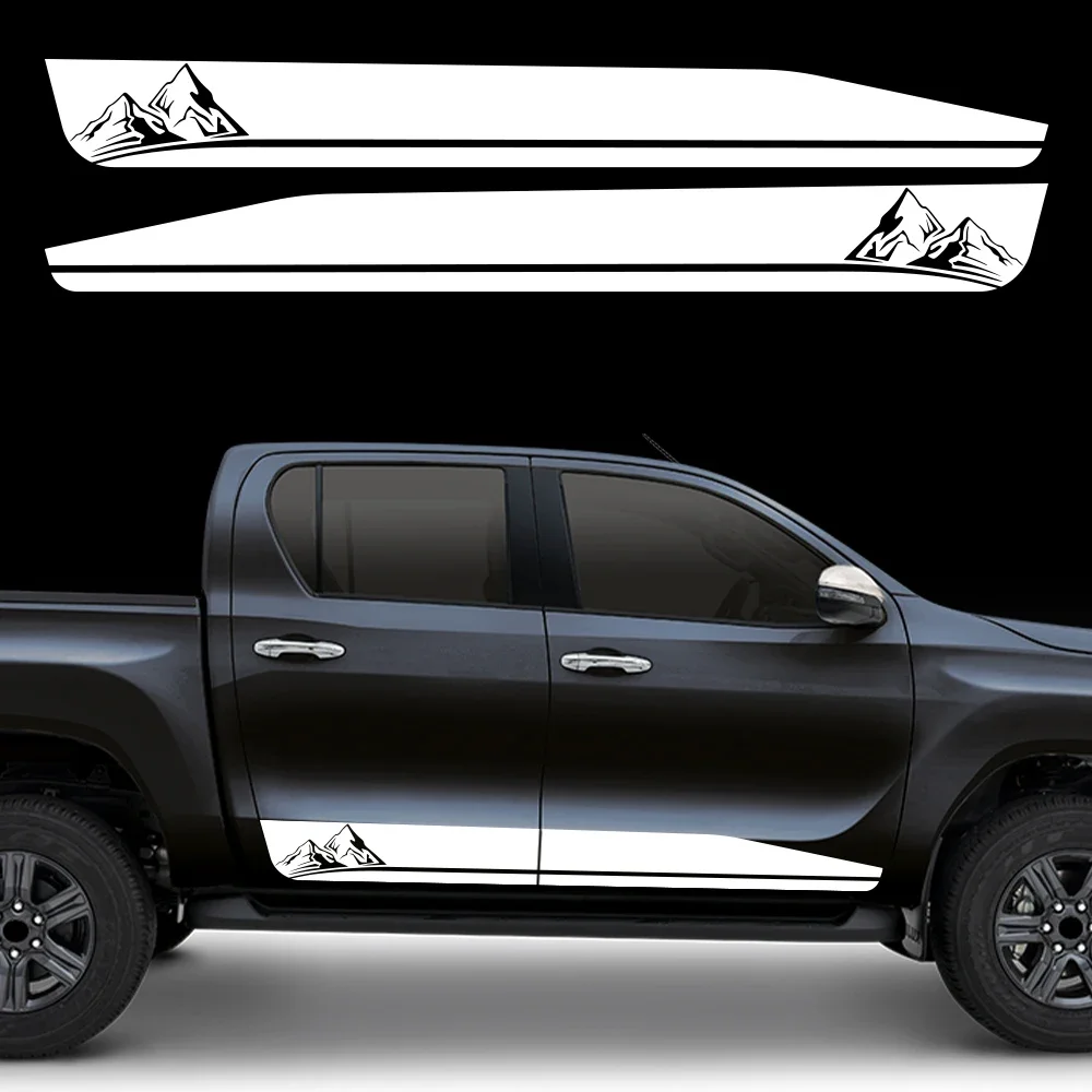 Car Side Door Stripe Sticker for Toyota Hilux Vigo Revo Rocco Double Cab Pickup Mountain Graphic Vinyl Decal 4x4 Off Road Tuning