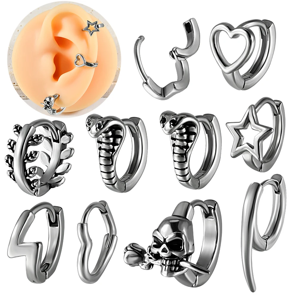 1PC Surgical Steel Ear Lobe Cartilage Hoop Clicker Hinged Segment Star Heart Ear Cartilage Tragus Helix Piercing Body Jewelry