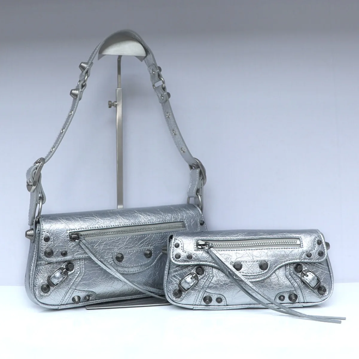 Single Shoulder Locomotive Bag Damen, Premium Sense Rivet Baguette Bag Leder Single Shoulder Achseltasche