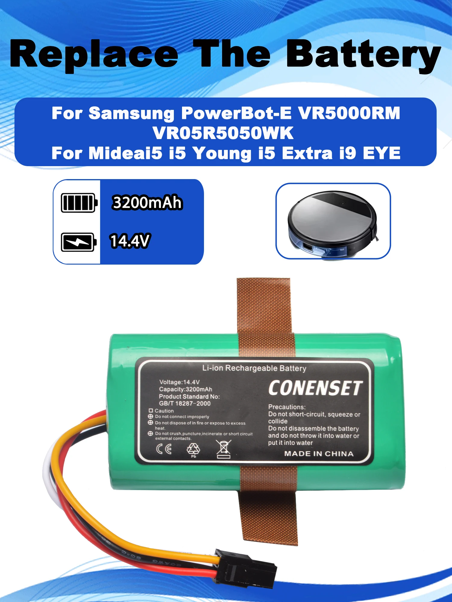 14.4 فولت 3200 مللي أمبير استبدال البطارية ل ميديا i5 يونغ اضافية i9 عين سامسونج PowerBot-E VR5000RM VR05R5050WK جهاز آلي لتنظيف الأتربة