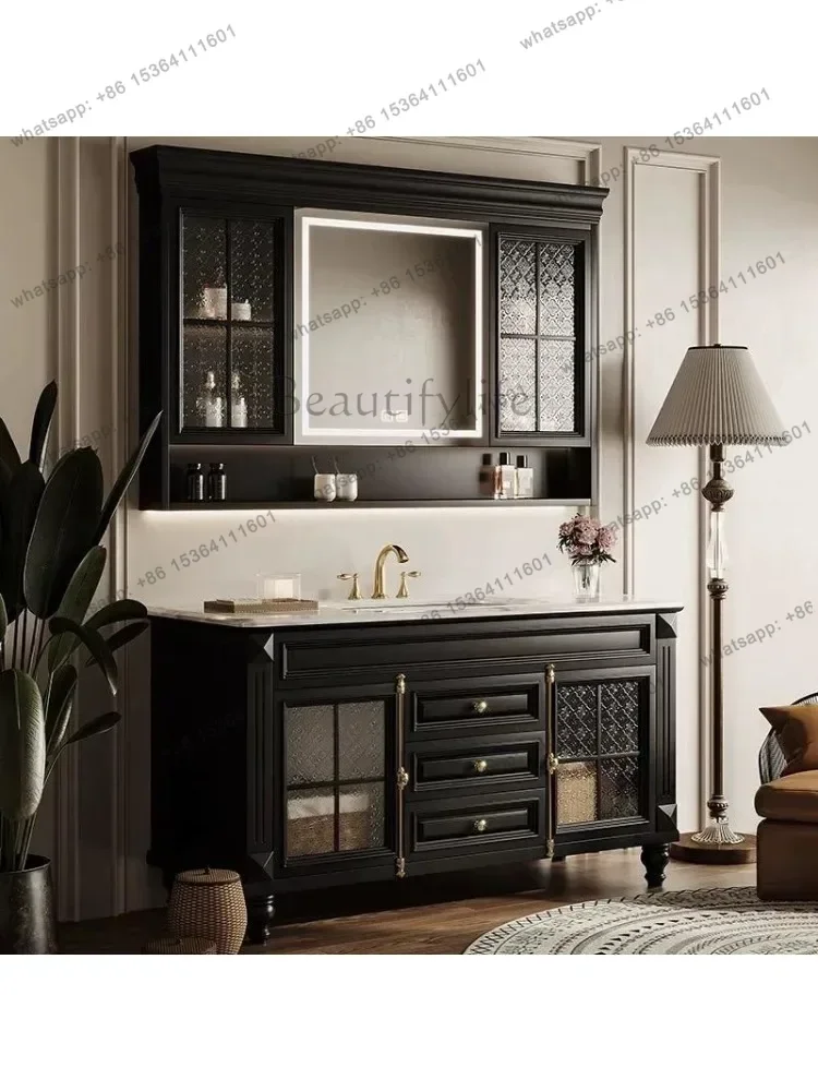 French retro bathroom cabinet combination American bathroom washstand Floor-to-ceiling rock slab wash basin cabinet